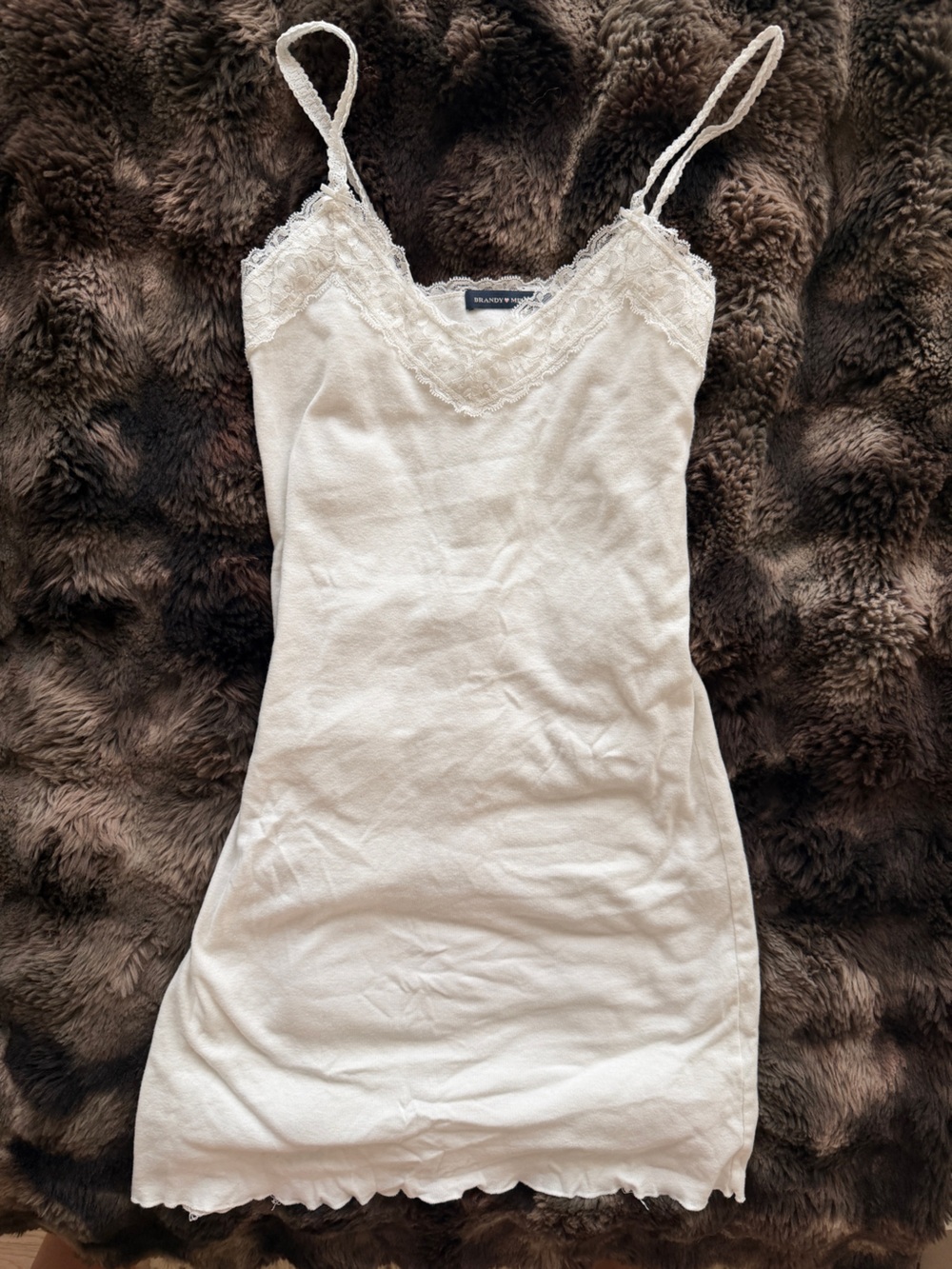 Brandy Melville White Lace-Trim Slip Tank Dress